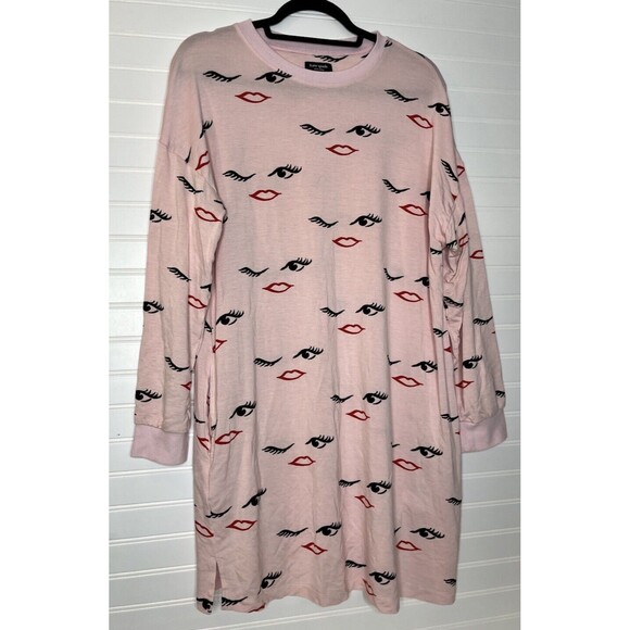 KATE SPADE Sleep Shirt Womens Large Pink & Black Wink Nightshirt Nightgown - Picture 5 of 12